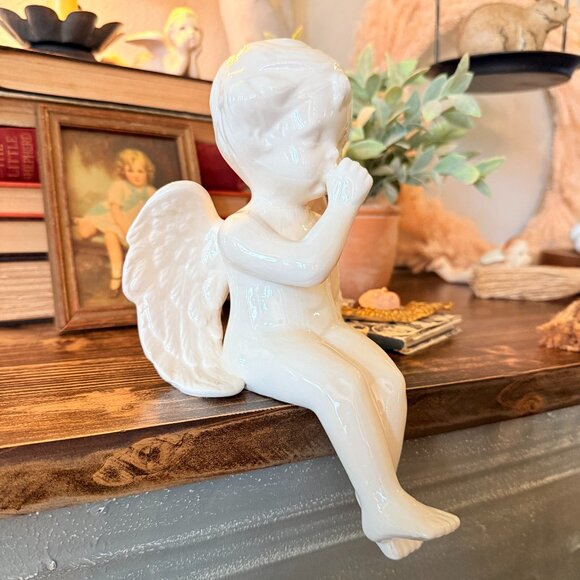 Vintage Shelf Sitting Thumb Sucking Angel Baby Cherub Sits Anywhere - Picture 6 of 16